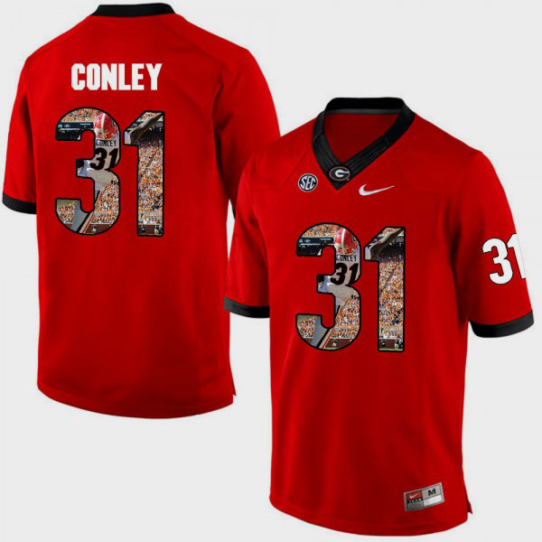 Men's #31 Chris Conley Georgia Bulldogs Pictorial Fashion Jersey - Red